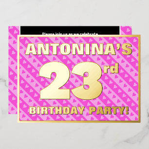 Invitación Con Relieve Metalizado Fiesta de cumpleaños 23 — Corazones y franjas dive