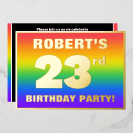 Invitación Con Relieve Metalizado Fiesta de cumpleaños 23: Patrón arcoiris divertido