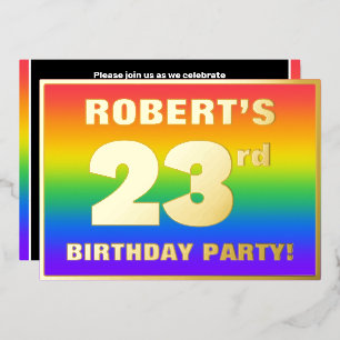 Invitación Con Relieve Metalizado Fiesta de cumpleaños 23: Patrón arcoiris divertido