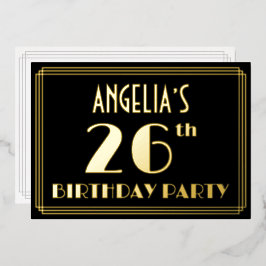 Invitación Con Relieve Metalizado Fiesta de cumpleaños 26: Art Deco Look "26", con n