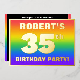 Invitación Con Relieve Metalizado Fiesta de cumpleaños 35: Patrón arcoiris divertido