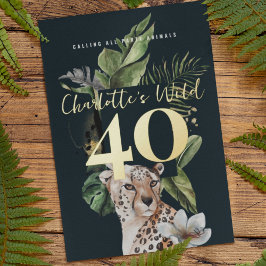 Invitación Con Relieve Metalizado Fiesta de cumpleaños 40 Leopardo de la selva salva