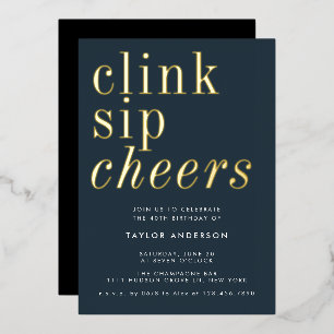 Invitación Con Relieve Metalizado Fiesta de cumpleaños 40 moderno minimalista gris d