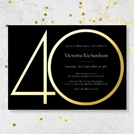 Invitación Con Relieve Metalizado Fiesta de cumpleaños 40 moderno minimalista oro ne
