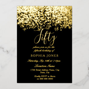 Invitación Con Relieve Metalizado Fiesta de Cumpleaños 50 años en negro con brillo d