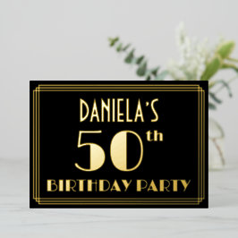 Invitación Con Relieve Metalizado Fiesta de cumpleaños 50: Art Deco Look "50", con n