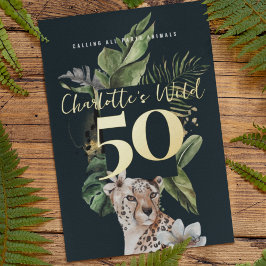 Invitación Con Relieve Metalizado Fiesta de cumpleaños 50 del leopardo de la selva s