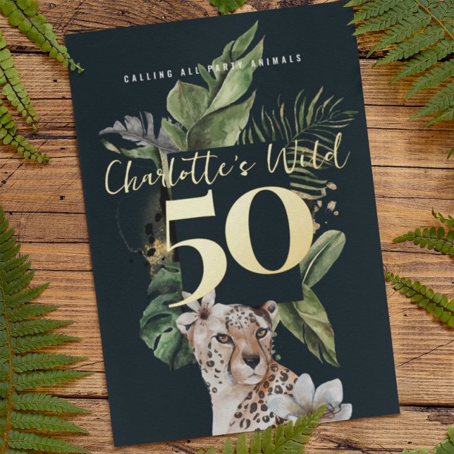 Invitación Con Relieve Metalizado Fiesta de cumpleaños 50 del leopardo de la selva s (Subido por el creador)