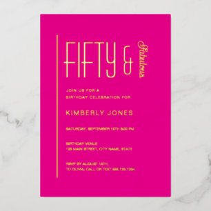 Invitación Con Relieve Metalizado Fiesta de cumpleaños 50 dorado rosa cincuenta y fa