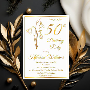 Invitación Con Relieve Metalizado Fiesta de cumpleaños 50 Elegantes Galanthus estamp