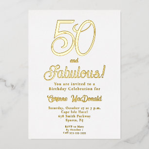 Invitación Con Relieve Metalizado Fiesta de cumpleaños 50 Fifty and Fabulous con pap