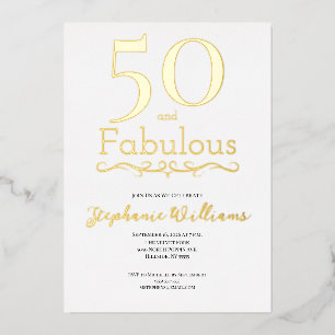 Invitación Con Relieve Metalizado Fiesta de cumpleaños 50 y fabuloso con papel de or