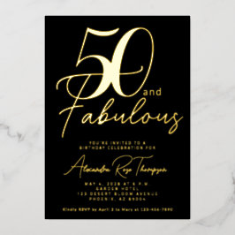 Invitación Con Relieve Metalizado Fiesta de cumpleaños 50 y fabuloso con papel de or