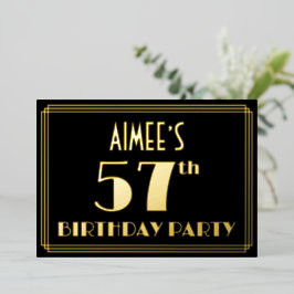 Invitación Con Relieve Metalizado Fiesta de cumpleaños 57: Art Deco Look "57", con n