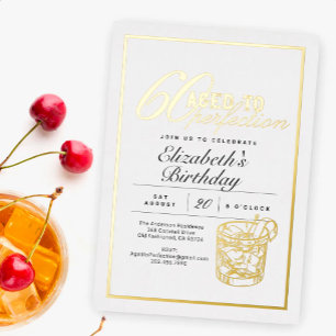 Invitación Con Relieve Metalizado Fiesta de cumpleaños 60 con cóctel envejecido a la
