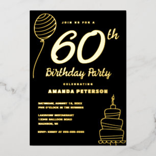 Invitación Con Relieve Metalizado Fiesta de cumpleaños 60 elegante oro real