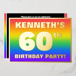Invitación Con Relieve Metalizado Fiesta de cumpleaños 60: Patrón de arcoíris divert