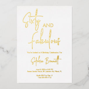 Invitación Con Relieve Metalizado Fiesta de cumpleaños 60 y fabulosa Sexagésimo Aniv
