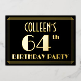 Invitación Con Relieve Metalizado Fiesta de cumpleaños 64: Art Deco Look "64", con n