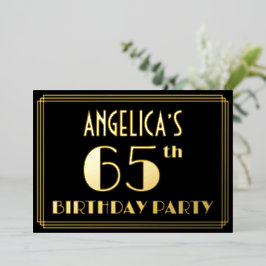 Invitación Con Relieve Metalizado Fiesta de cumpleaños 65: Art Deco Look "65", con n
