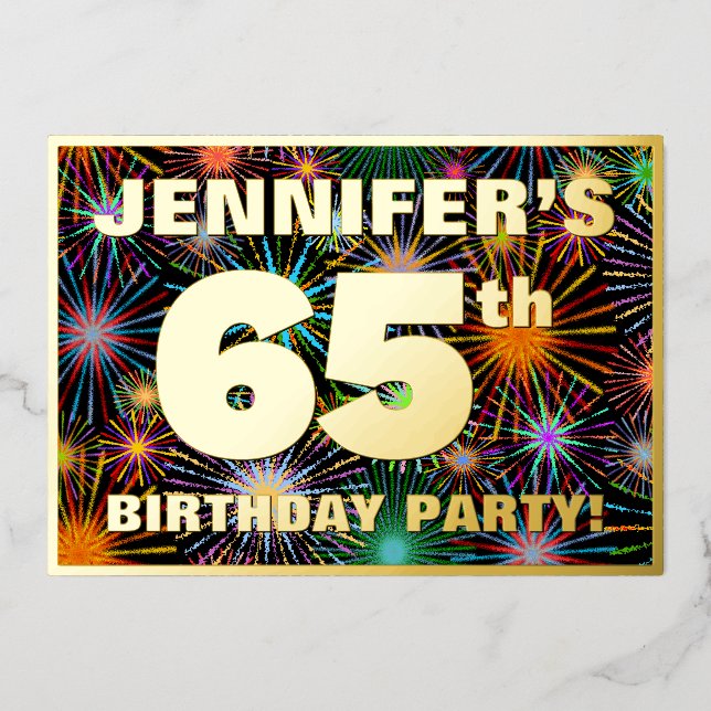 Invitación Con Relieve Metalizado Fiesta de cumpleaños 65 — aspecto divertido y colo (Anverso)