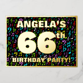 Invitación Con Relieve Metalizado Fiesta de cumpleaños 66 — Símbolos musicales diver