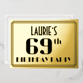 Invitación Con Relieve Metalizado Fiesta de cumpleaños 69: Art Deco Look "69" y nomb