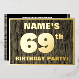 Invitación Con Relieve Metalizado Fiesta de cumpleaños 69: Negrita, Patrón de grano 