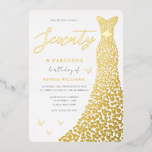 Invitación Con Relieve Metalizado Fiesta de cumpleaños 70 años vestido de corazón do