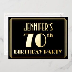 Invitación Con Relieve Metalizado Fiesta de cumpleaños 70: Look Art Déco “70”, con n