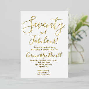 Invitación Con Relieve Metalizado Fiesta de cumpleaños 70 setenta y fabuloso con pap