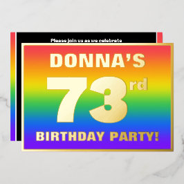Invitación Con Relieve Metalizado Fiesta de cumpleaños 73: Patrón arcoiris divertido
