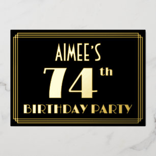 Invitación Con Relieve Metalizado Fiesta de cumpleaños 74: Art Deco Look "74", con n