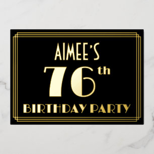 Invitación Con Relieve Metalizado Fiesta de cumpleaños 76: Art Deco Look "76", con n