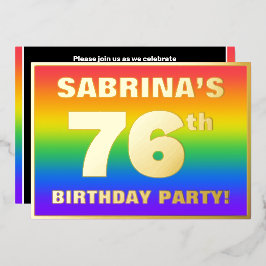 Invitación Con Relieve Metalizado Fiesta de cumpleaños 76: Patrón arcoiris divertido