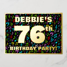 Invitación Con Relieve Metalizado Fiesta de cumpleaños 76 — Símbolos musicales diver