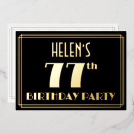 Invitación Con Relieve Metalizado Fiesta de cumpleaños 77: Art Deco Look "77", con n