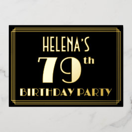 Invitación Con Relieve Metalizado Fiesta de cumpleaños 79: Art Deco Look "79", con n