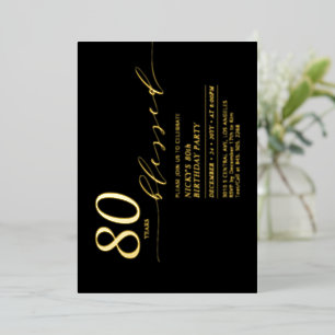 Invitación Con Relieve Metalizado Fiesta de cumpleaños 80 años amada 80 años Dorada