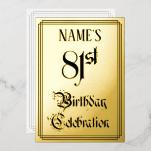 Invitación Con Relieve Metalizado Fiesta de Cumpleaños 81 — Letra Elegante + Nombre 