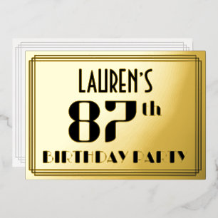 Invitación Con Relieve Metalizado Fiesta de cumpleaños 87: Aspecto Art Deco “87” y n