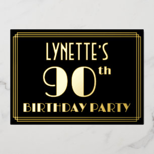 Invitación Con Relieve Metalizado Fiesta de cumpleaños 90: Art Deco Look "90", con n