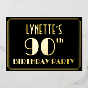 Invitación Con Relieve Metalizado Fiesta de cumpleaños 90: Look de Art Deco “90”, co