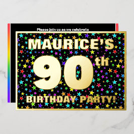 Invitación Con Relieve Metalizado Fiesta de cumpleaños 90 — Patrón de estrellas dive