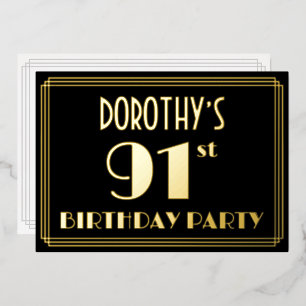 Invitación Con Relieve Metalizado Fiesta de cumpleaños 91: Look Art Déco “91”, con n