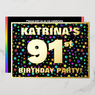 Invitación Con Relieve Metalizado Fiesta de cumpleaños 91 — Patrón de estrellas dive