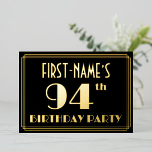 Invitación Con Relieve Metalizado Fiesta de cumpleaños 94: Art Deco Look "94", con n