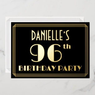 Invitación Con Relieve Metalizado Fiesta de cumpleaños 96: Art Deco Look "96", con n