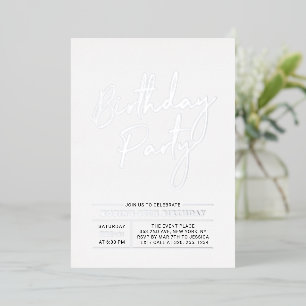 Invitación Con Relieve Metalizado Fiesta de cumpleaños adulta con letra de pincel mo
