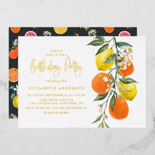 Invitación Con Relieve Metalizado Fiesta de cumpleaños boho botánico de naranja y li